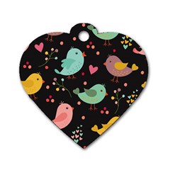 Birds Cute Pattern Background Dog Tag Heart (one Side)