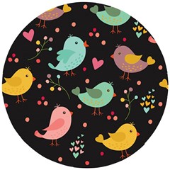 Birds Cute Pattern Background Wooden Puzzle Round by Vaneshart