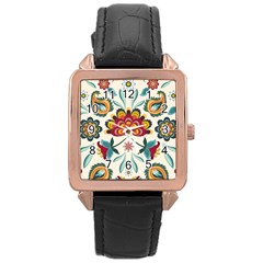 Baatik Print  Rose Gold Leather Watch 