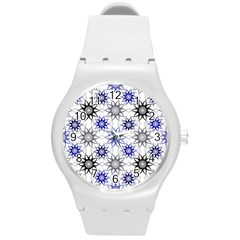 Pearl Pattern Floral Design Art Digital Seamless Blue Black Round Plastic Sport Watch (m) by Vaneshart