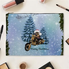 Merry Christmas, Funny Mouse On A Motorcycle With Christmas Hat Cosmetic Bag (xl) by FantasyWorld7