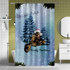 Merry Christmas, Funny Mouse On A Motorcycle With Christmas Hat Shower Curtain 48  X 72  (small)  by FantasyWorld7