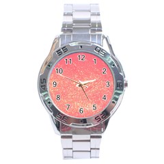 Pink Glitter Print Stainless Steel Analogue Watch by designsbymallika