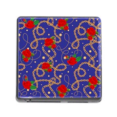 Blue Golden Chain Rose Pattern Memory Card Reader (square 5 Slot) by designsbymallika