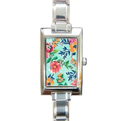 Multi Colour Floral Print Rectangle Italian Charm Watch by designsbymallika