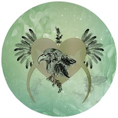 Eagle, Animal, Bird, Feathers, Fantasy, Lineart, Flowers, Blossom, Elegance, Decorative Wooden Puzzle Round