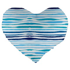 Blue Waves Pattern Large 19  Premium Heart Shape Cushions by designsbymallika