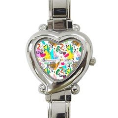 Doodle Pattern Heart Italian Charm Watch by designsbymallika