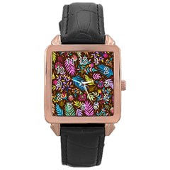 Tropical Print  Rose Gold Leather Watch  by designsbymallika