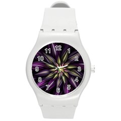 Fractal Flower Floral Abstract Round Plastic Sport Watch (m)