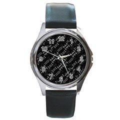 Black And White Ethnic Geometric Pattern Round Metal Watch by dflcprintsclothing