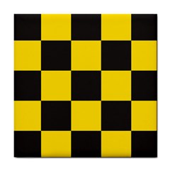 Checkerboard Pattern Black And Yellow Ancap Libertarian Tile Coaster by snek