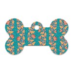 Teal Floral Paisley Stripes Dog Tag Bone (Two Sides) Front