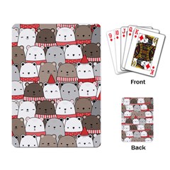 Cute Adorable Bear Merry Christmas Happy New Year Cartoon Doodle Seamless Pattern Playing Cards Single Design (rectangle) by Vaneshart