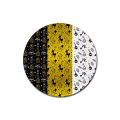 Black Golden Christmas Pattern Collection Rubber Round Coaster (4 Pack)  by Vaneshart