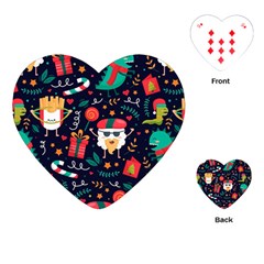 Colorful Funny Christmas Pattern Cute Cartoon Playing Cards Single Design (heart) by Vaneshart