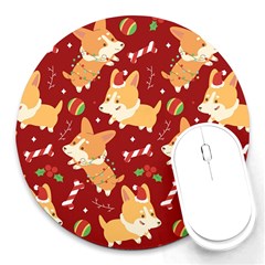 Colorful Funny Christmas Pattern Dog Puppy Round Mousepads by Vaneshart