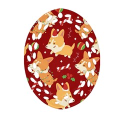 Colorful Funny Christmas Pattern Dog Puppy Ornament (oval Filigree)