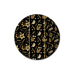 Golden Christmas Pattern Collection Rubber Round Coaster (4 Pack)  by Vaneshart