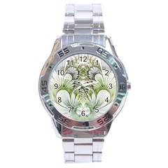 Fractal Delicate White Background Stainless Steel Analogue Watch