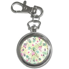 Beautiful Seamless Vector Tropical Pattern Background With Flamingo Hibiscus Key Chain Watches by Wegoenart