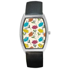 Pattern With Paper Tulips Barrel Style Metal Watch