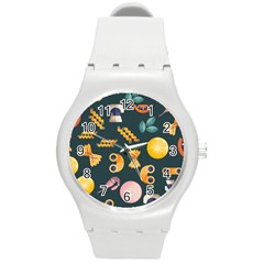 Italian Food Seamless Pattern Round Plastic Sport Watch (m)