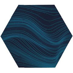 Abstract Glowing Blue Wave Lines Pattern With Particles Elements Dark Background Wooden Puzzle Hexagon