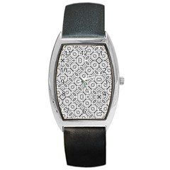 Black And White Baroque Ornate Print Pattern Barrel Style Metal Watch by dflcprintsclothing