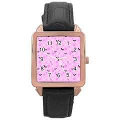 Spooky Pastel Goth  Rose Gold Leather Watch 