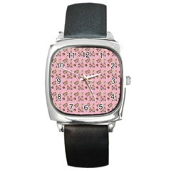 Robin Art Pink Pattern Square Metal Watch by snowwhitegirl