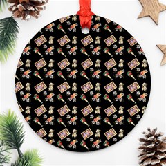 Robin Art Black Pattern Ornament (round) by snowwhitegirl
