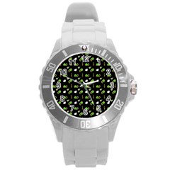 Green Elephant Pattern Round Plastic Sport Watch (l) by snowwhitegirl