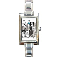 Cute Cat Hand Drawn Cartoon Style Rectangle Italian Charm Watch by Vaneshart