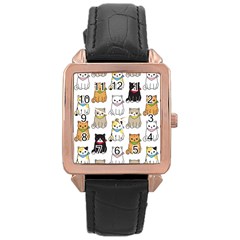 Cat Kitten Seamless Pattern Rose Gold Leather Watch  by Vaneshart