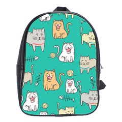 Seamless Pattern Cute Cat Cartoon With Hand Drawn Style School Bag (large) by Vaneshart