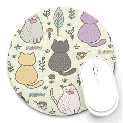 Funny Cartoon Cats Seamless Pattern  Round Mousepads