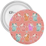 Cute Kawaii Kittens Seamless Pattern 3  Buttons Front