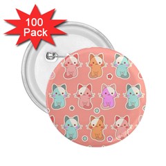 Cute Kawaii Kittens Seamless Pattern 2 25  Buttons (100 Pack)  by Vaneshart