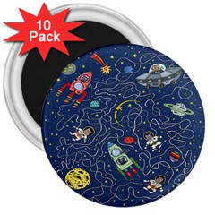 Cat Cosmos Cosmonaut Rocket 3  Magnets (10 Pack)  by Wegoenart