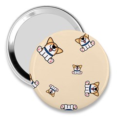 Cute Welsh Corgi Puppy Sitting Seamless Pattern 3  Handbag Mirrors by Nexatart