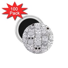 Circle Shape Pattern With Cute Owls Coloring Book 1 75  Magnets (100 Pack)  by Nexatart