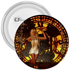 Steampunk Clockwork And Steampunk Girl 3  Buttons by FantasyWorld7