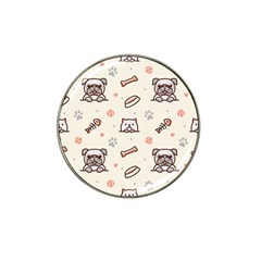 Pug Dog Cat With Bone Fish Bones Paw Prints Ball Seamless Pattern Vector Background Hat Clip Ball Marker (10 Pack) by Vaneshart