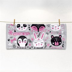 Big Set With Cute Cartoon Animals Bear Panda Bunny Penguin Cat Fox Hand Towel by Vaneshart