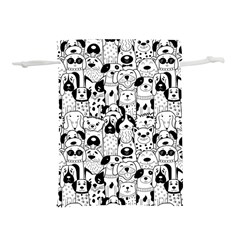 Seamless Pattern With Black White Doodle Dogs Lightweight Drawstring Pouch (l)