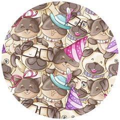 Hand Drawn Animal Pattern Dog Illustration Wooden Puzzle Round