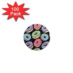 Colorful Donut Seamless Pattern On Black Vector 1  Mini Magnets (100 pack)  Front