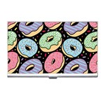 Colorful Donut Seamless Pattern On Black Vector Business Card Holder Front