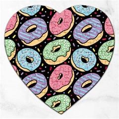 Colorful Donut Seamless Pattern On Black Vector Jigsaw Puzzle (heart) by Sobalvarro